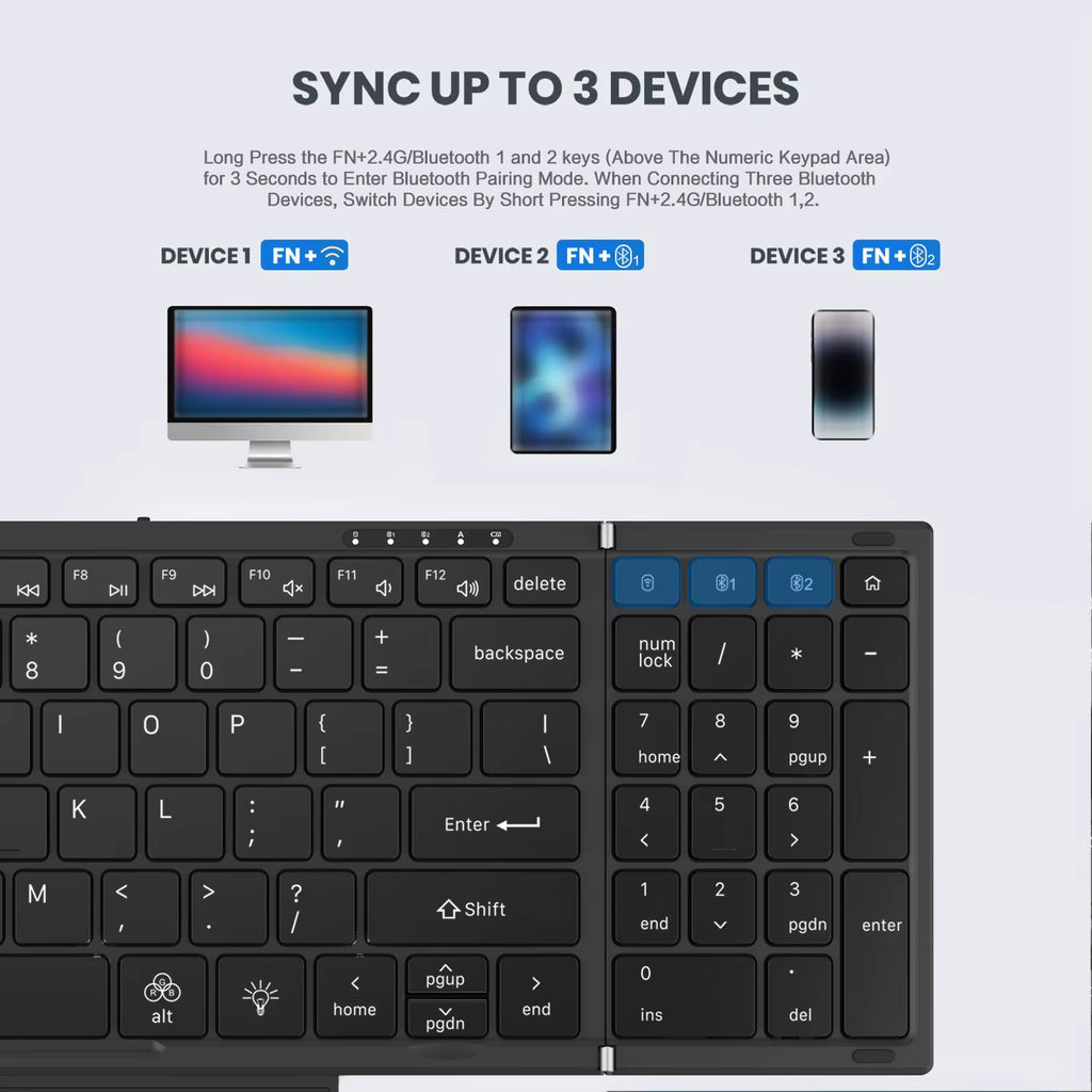 Backlit Full Size Folding Keyboard Bluetooth+Usb Wireless Keyboard with Touchpad Numberic Pad for Laptop Windows