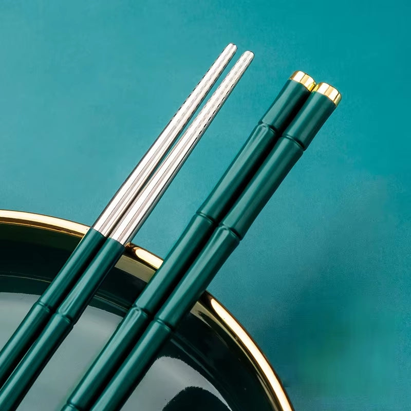 High-End Japanese Stainless Steel Chopsticks Set Metal Non-Slip Steel Chopstick Reusable Food Sushi Sticks Kitchen Tools