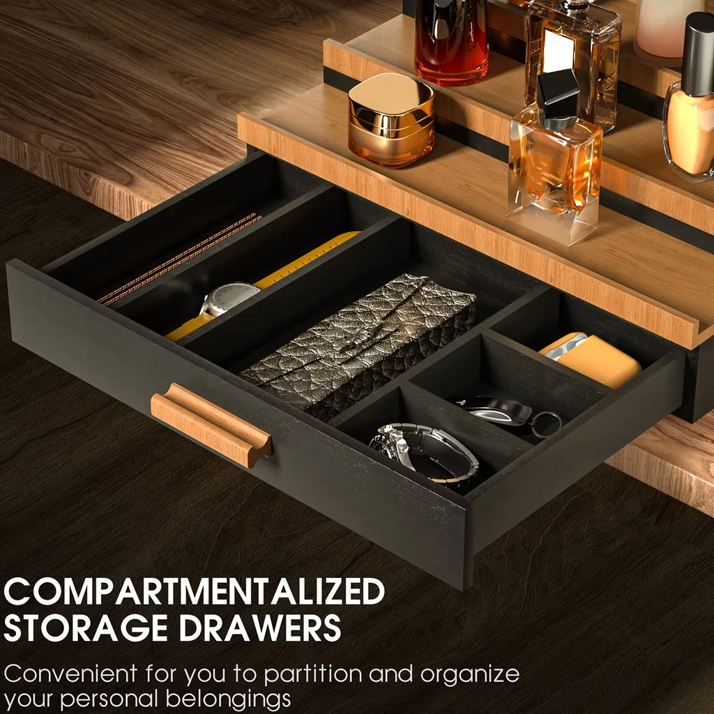 3-Tier Black Walnut Cologne Organizer with Drawer Elegant Men'S Perfume Display Stand Artisanal Storage Showcase for Home Decor