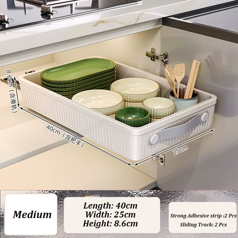 Kitchen Sliding Drawer with Slide Rail Cabinet Clothes Spice Dish Bowl Storage Rack Pull Out Cabinet Organizer Tray with Handle