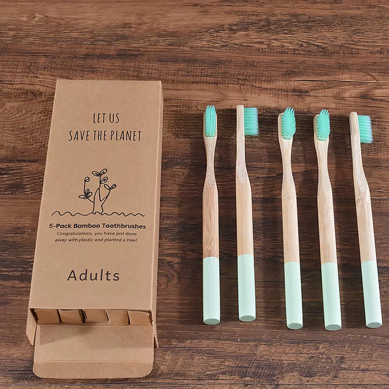Bamboo Toothbrush 5Pack Adult Medium Bristles Eco Friendly Cepillo Dientes Bambu Oral Care Toothbrush Clareador De Dente Brushes