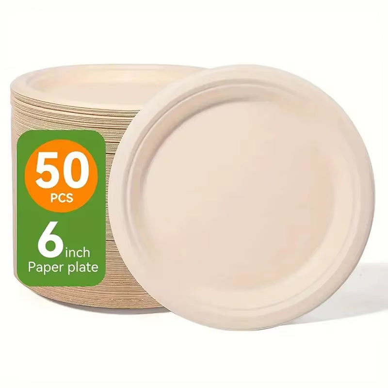 50Pcs/Set Disposable round Plates Pulp Lunch Boxes Disposable Paper Plates Light Takeaway Salad Soup Noodle Square Bowls