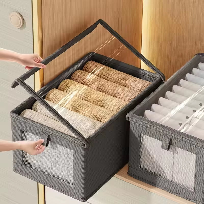 1Pc Foldable Clothes Storage Box Canvas Storage Box Thickened Household Dustproof Storage Box with Cover with Transparent Window