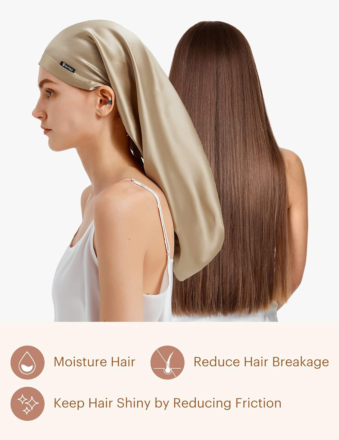 Mulberry Silk Sleep Cap 100% 19 Momme Long Silk Bonnet for Curly Hair, Night Cap for Sleeping, Silk Hair Wrap for Women Coffee