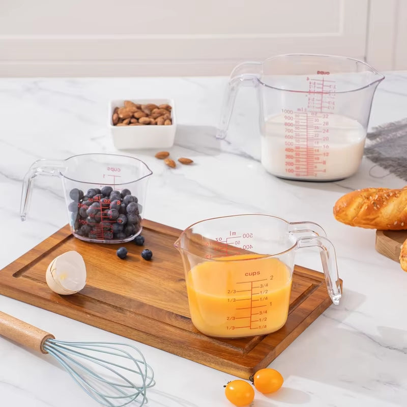 1Cup,2Cup,4Cup Transparent Nesting Measuring Cups Set Plastic Angled Grip Scales Liquid Measuring Cup for Kitchen Cooking