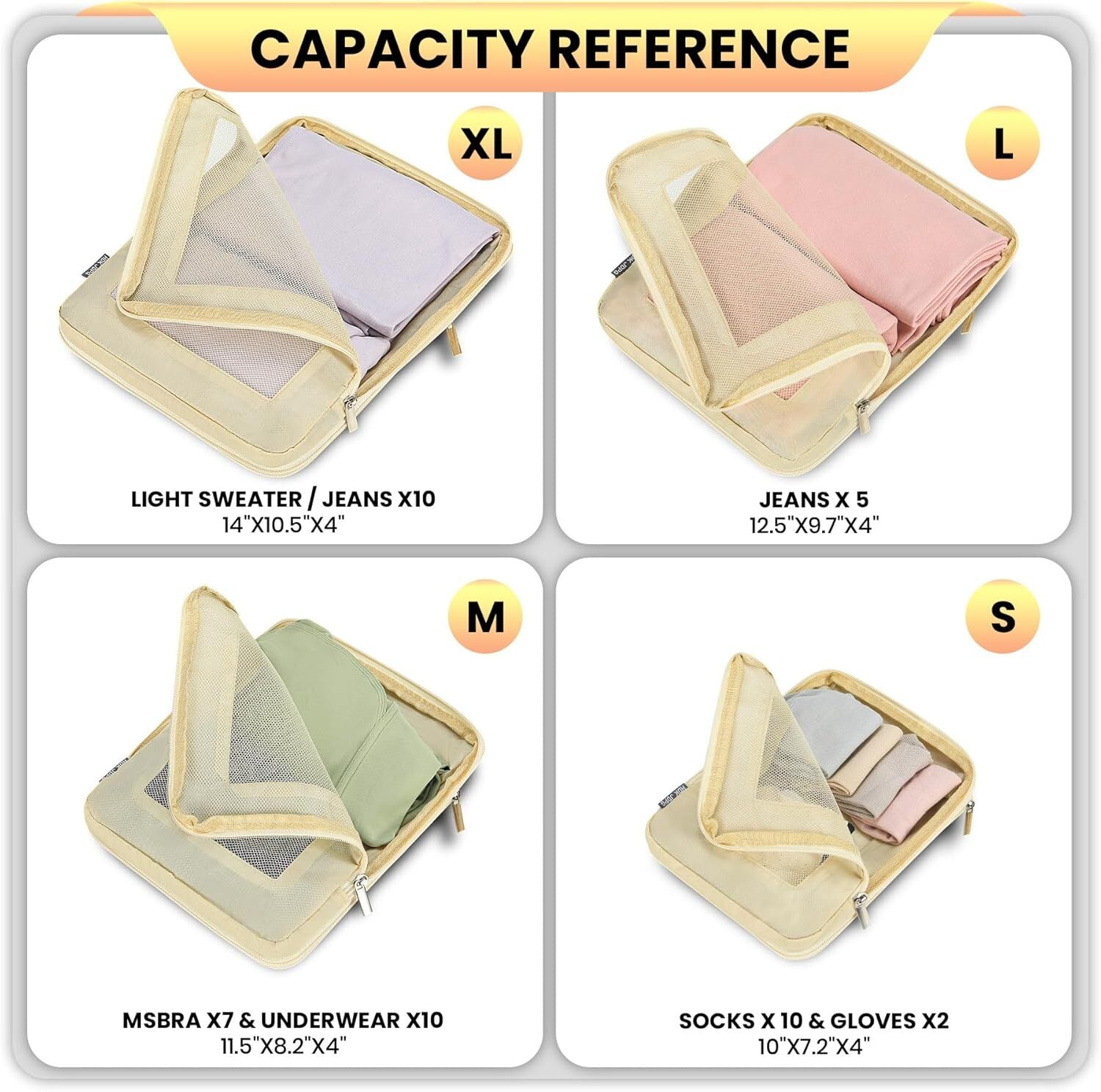 4 Set Compression Packing Cubes Travel for Suitcases,Comp