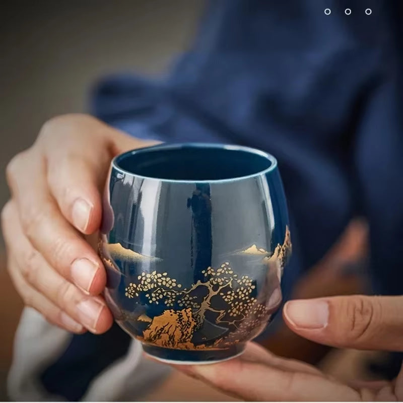 180Ml Japanese Ceramic Tea Cup, Jilan, Minimalist Master Cup, Large Black Glaze, Household Kung Fu Tea Set, Single Cup, Tea Cup