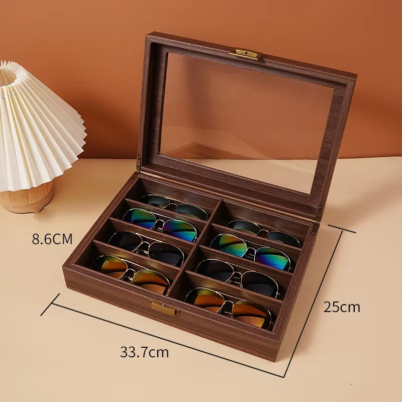 Leather Fashion Sunglasses Storage Box Multi Grid Large Capacity Sunglasses Storage Box Jewelry Display Collection Box
