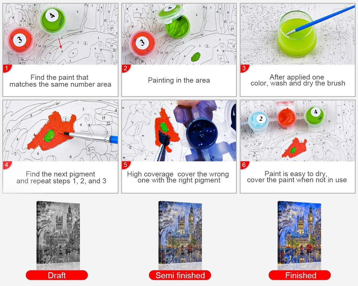 Adults Paint by Numbers Kit -  Big Ben DIY Painting by Numbers by Number Kits, London Street Paint by Numbers for Adults Beginner Kids, 16” X 20” Arts Craft for Home Wall Decor(Frameless)