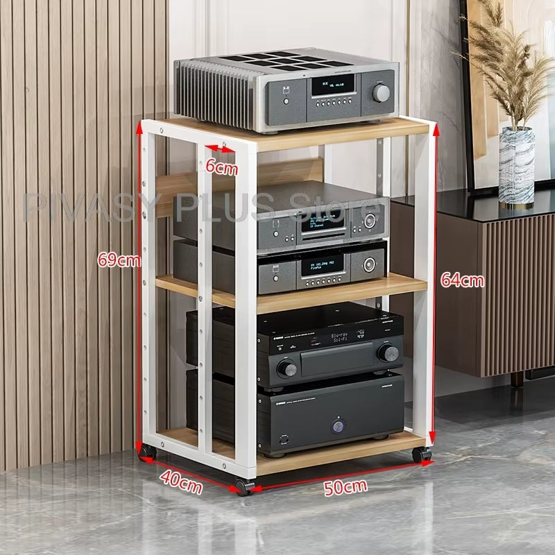 Adjustable 2-5 Tier Audio Rack Steel Frame Media Console E1 Panels Amplifiers Bracket with Wheels for Amp Home Theather Storage