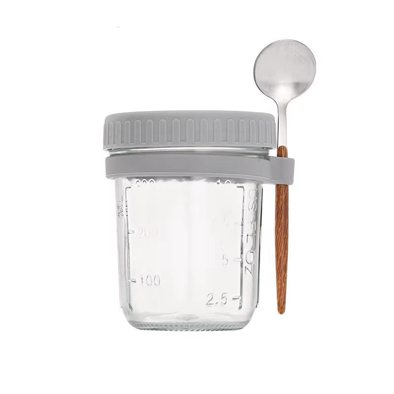 High-Value Oat Cup Transparent Glass with Lid and Spoon, Good Sealing with Scale , Simple and Multi-Color Optional Breakfast Cup