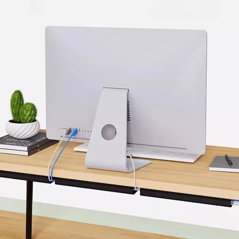 40Cm PVC Desk Cable Tray Cable Management under Desk Channel Cable Raceway Cord Hider No Drilling for Home Office Wire Organizer