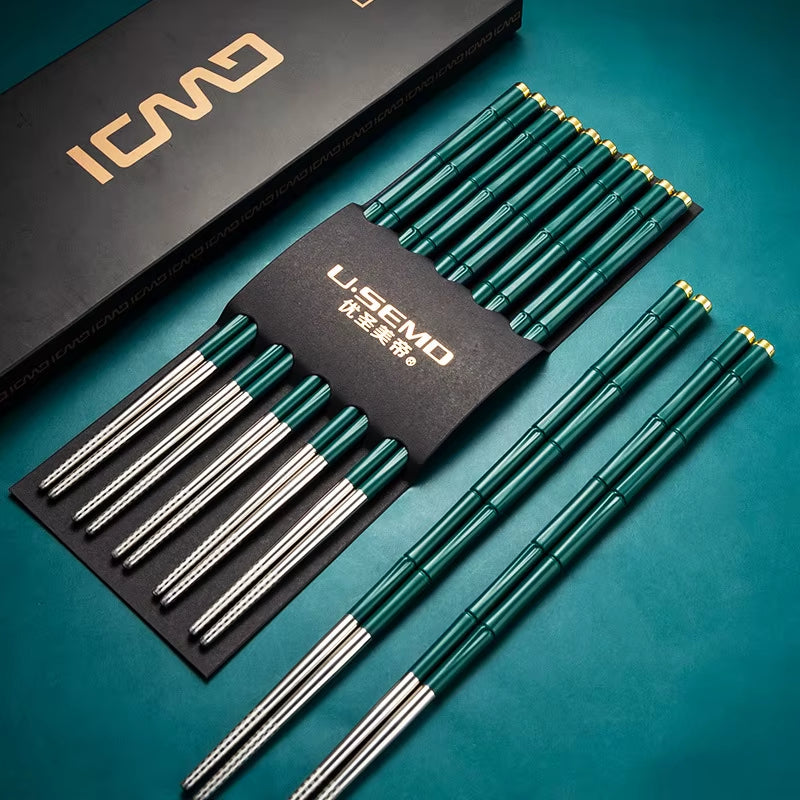 High-End Japanese Stainless Steel Chopsticks Set Metal Non-Slip Steel Chopstick Reusable Food Sushi Sticks Kitchen Tools