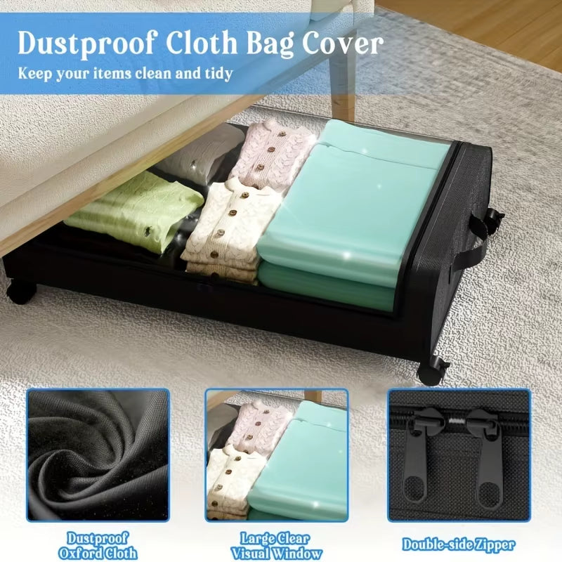 Under Bed Storage Organizer - Underbed Bins with Wheels and Lid for Clothes Bedding Shoes Blankets Books Toys Home Organization