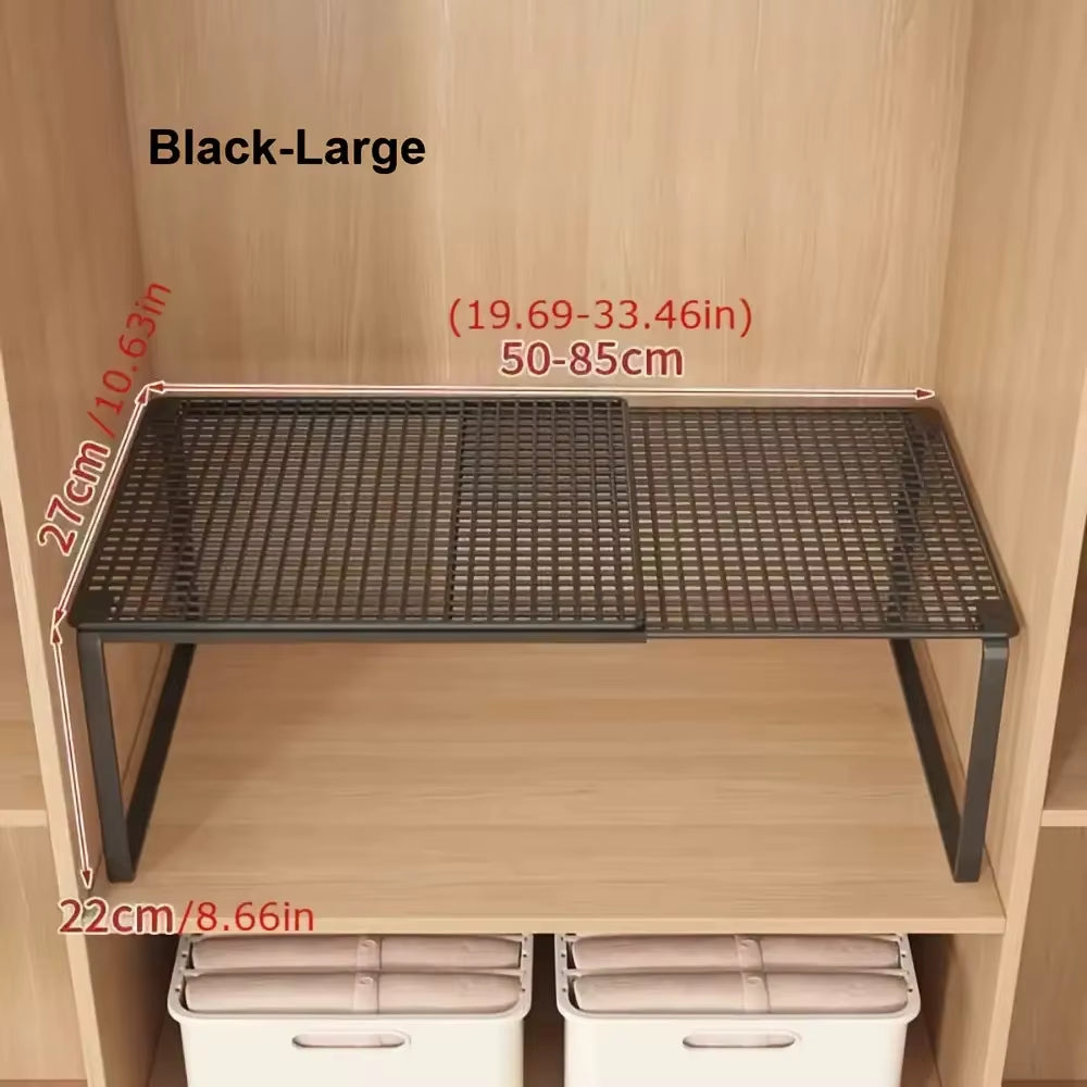 Expandable and Adjustable Wardrobe Organizer Space-Saving Stackable Shelf for Kitchen Bedroom Cabinet and Desktop Organization