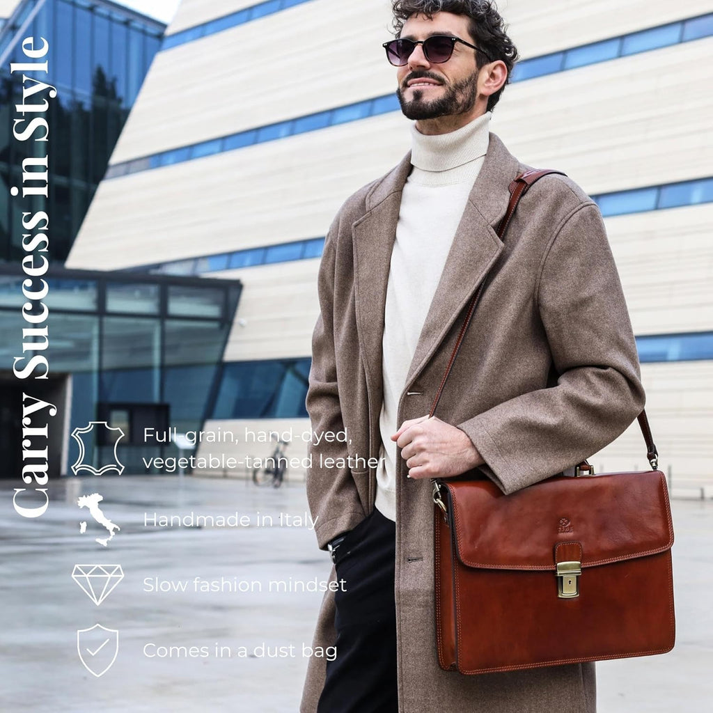 Leather Briefcase - Italian Handmade Leather Laptop Bag - Handbag for Men - Professional Computer Case