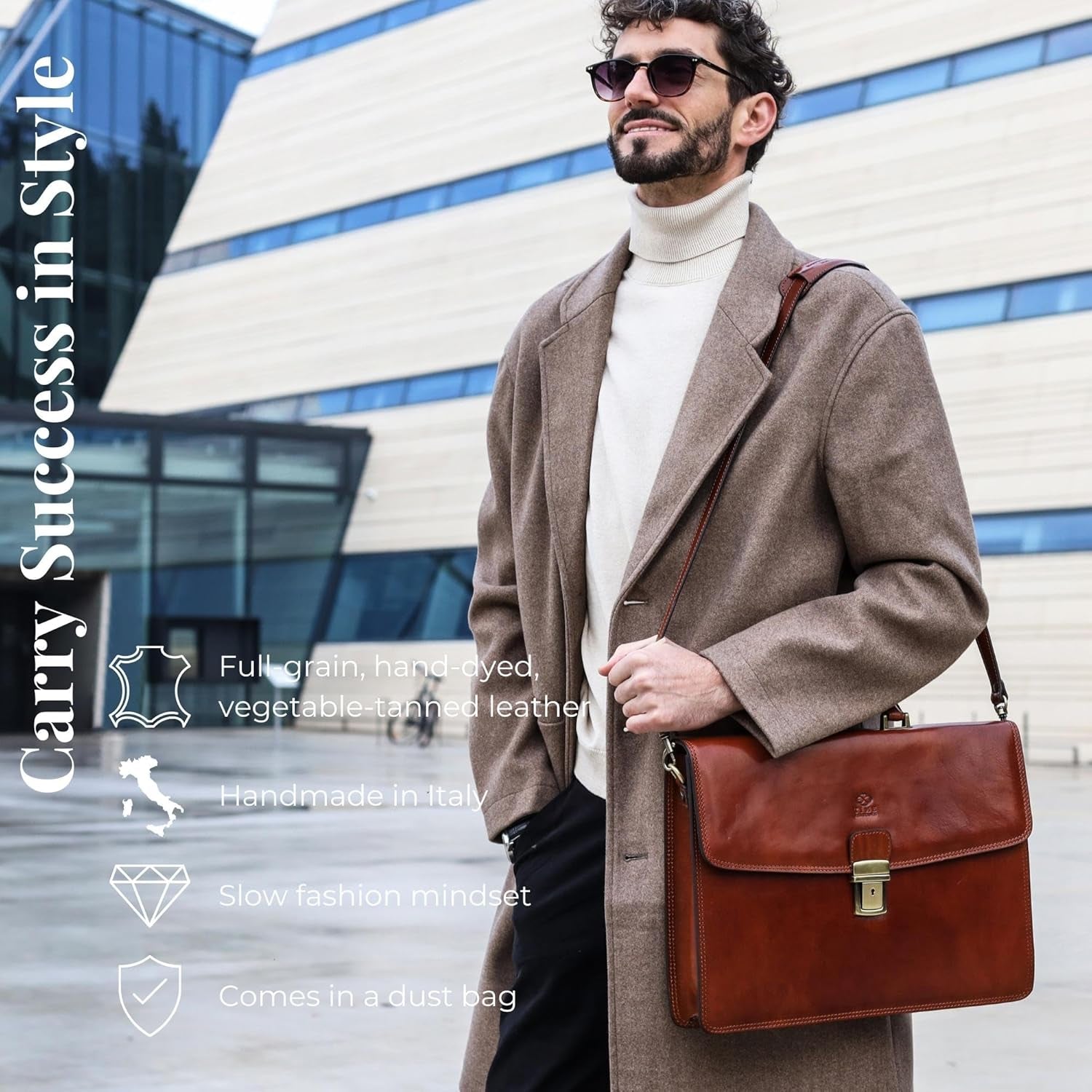 Leather Briefcase - Italian Handmade Leather Laptop Bag - Handbag for Men - Professional Computer Case