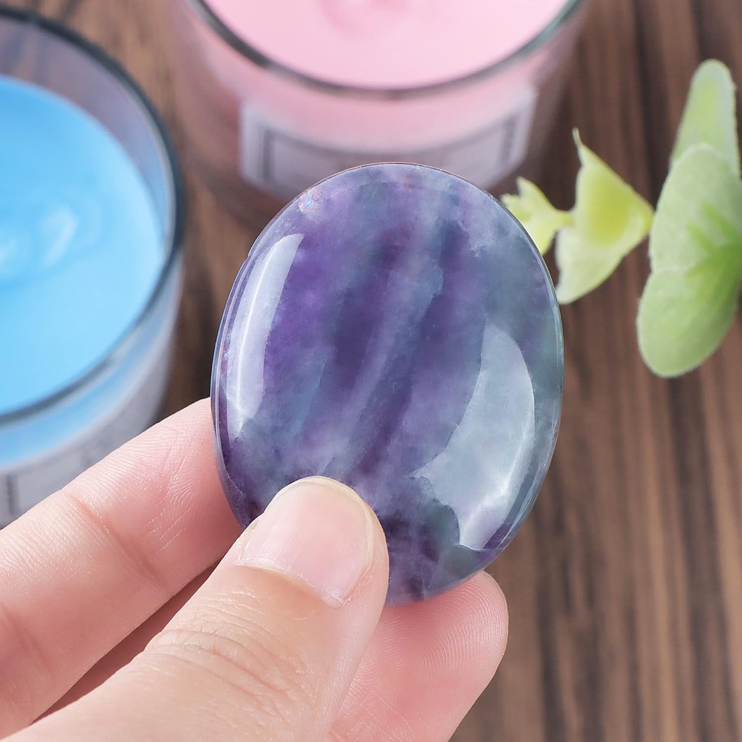 1.8 Inch Rainbow Fluorite Thumb Worry Stones for Anxiety, Crystals and Healing Stones for Relief Meditation Yoga Spiritual Reiki Positvity, Palm Polished Stones Pocket Gemstone