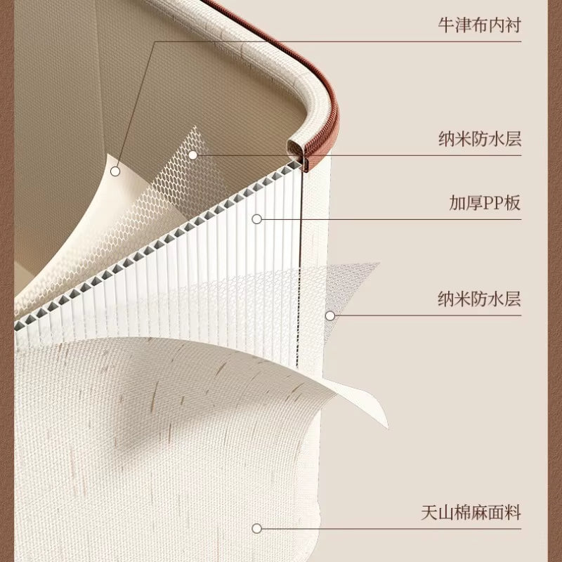 Large Household Storage Box Heavy-Duty Hard Shell Cotton Linen Zipper Storage Organizer Box with Lid for Clothes Toys Blankets