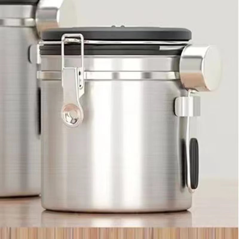 Stainless Steel Coffee Beans Vacuum Storage Jar with Spoon Large Capacity Airtight Container Grains Nut Keep Fresh Storage Jar