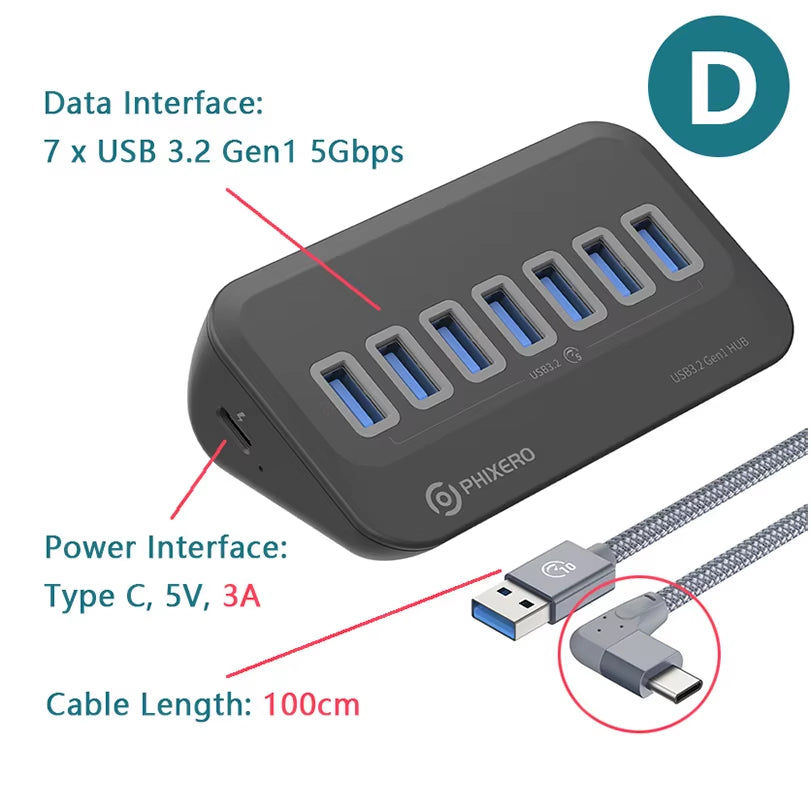 USB Splitter USB 3.2 Hub 5Gbps Type C Adapter Multi Ports USB 3.0 Docking Station Hub for Surface Macbook Laptop PC Hub