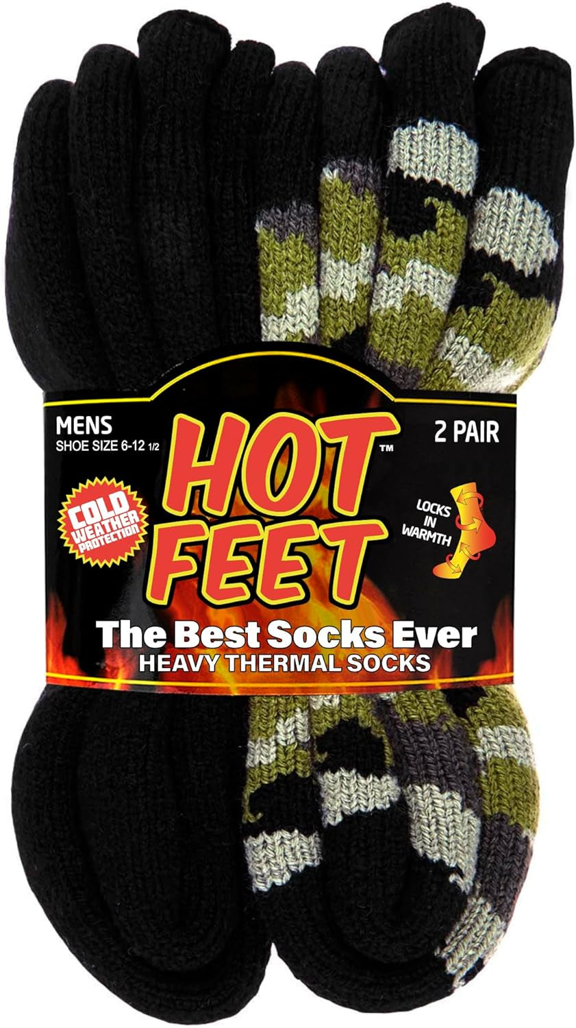 Thermal Socks for Men - Extreme Cold Weather, 2 Pack Thick Warm Socks, Winter Insulated, Size 6-12.5