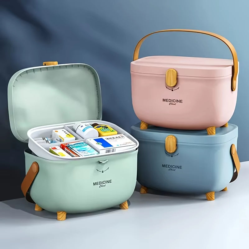 Large Capacity Multi Compartment Medicine Organizer Box Portable with Handle for Home Travel Nursing Homes Retro Design