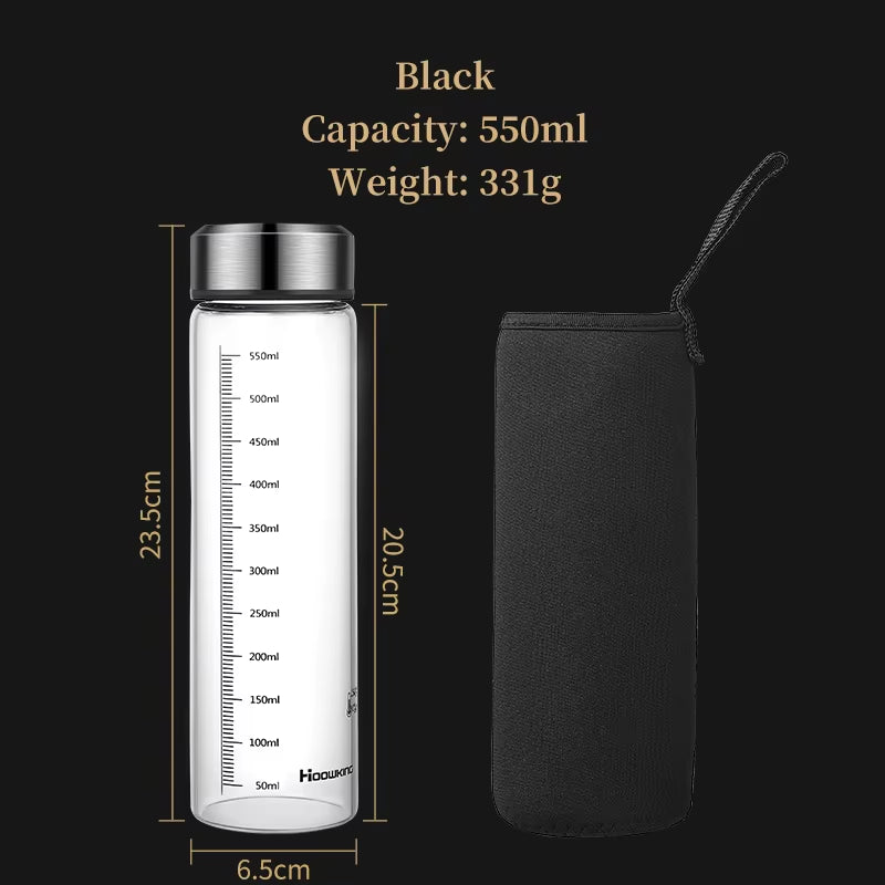 Portable Glass Water Bottle Hot Milk Bottle Graduated Cup with Lid Refrigerated Milk Tea Cup Outdoor Sports Water Bottle