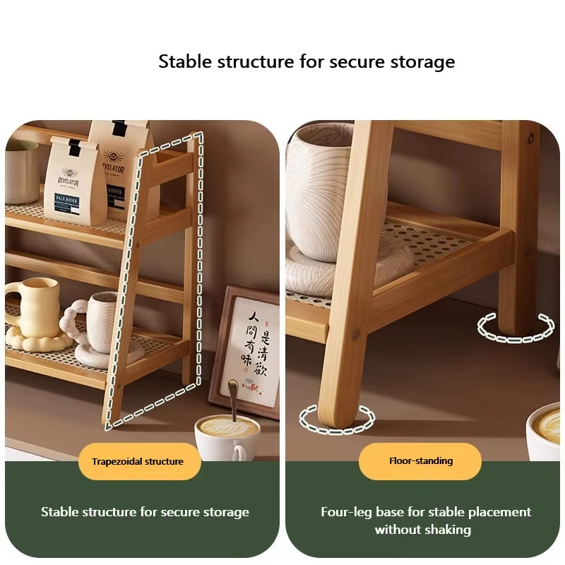 3 Tier Bamboo Shelf Desktop Cabinet Organizer Display Rack Cup Rack Spice Caddy Shelf for Kitchen Makeup Organizer for Vanity