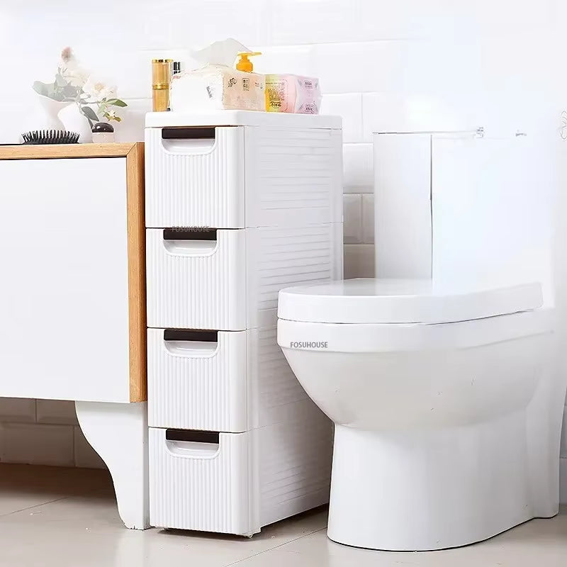Modern Floor Drawer Type Cabinet Bathroom Storage Cabinet Plastic Narrow Multi-Layer Toilet Corner Large Capacity Storage Shelf