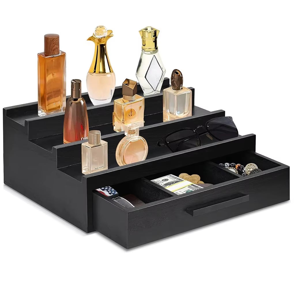 New Perfume Holder Organizer Fragrance Rack Three-Layers Perfume Holder Fragrance Display Black Perfume Organizer with Drawers