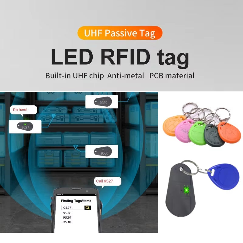 LED Indicator UHF RFID Tag 860-960Mhz 0-4M Read Range Ideal for Keychains, Asset Tracking, Books, Vehicles, Personal Item