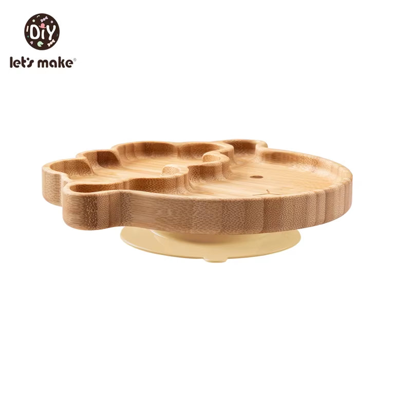 Let'S Make Baby Dinner Plates Set Wooden Cartoon Dinner Plate Fork Spoon Children Feeding Plate Safe Edible Silicone Product