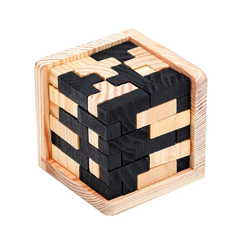 Creative 3D Wooden Cube Puzzle Ming Luban Interlocking Educational Toys for Children Kids Brain Teaser Early Learning Toy Gift