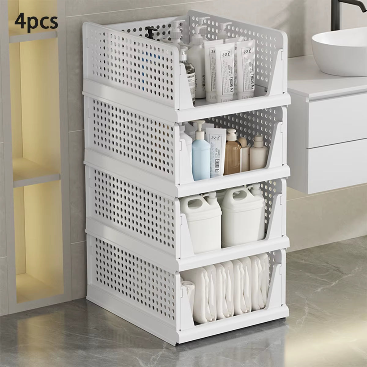 Stackable Storage Basket Plastic Folding Closet Organizers Storage Box Wardrobe Drawer Units Layered Partition Storage Rack