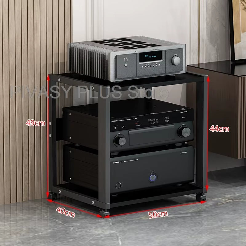 Adjustable 2-5 Tier Audio Rack Steel Frame Media Console E1 Panels Amplifiers Bracket with Wheels for Amp Home Theather Storage