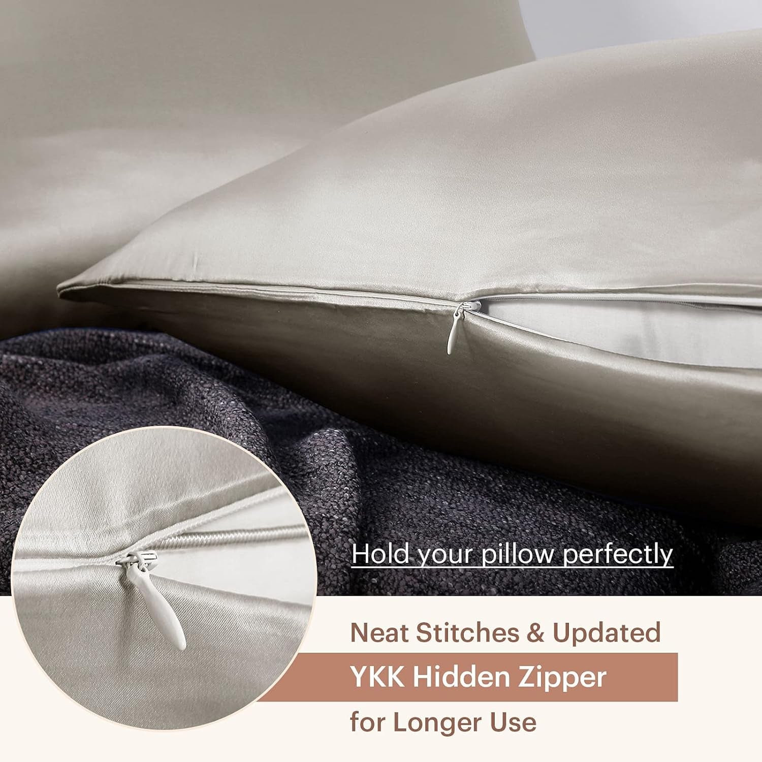 Silk Pillowcase for Hair and Skin Standard-100% Mulberry Silk 19 Momme Both Sides Silk Bed Pillow Cover with Hidden Zipper, 1 Pc (Standard Size 20''X26'', Silvergray)