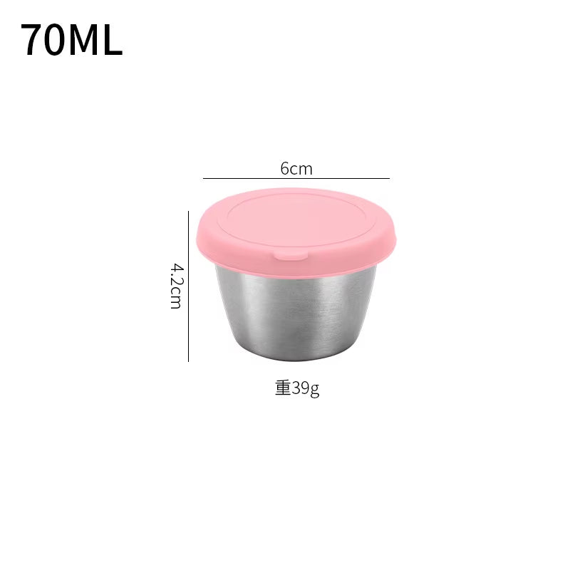 40/50/70ML Sealed Silicone Lid Sauce Cup Stainless Steel Small Seasoning Bowl Salad Tomato Dipping Saucer Box Kitchen Tableware