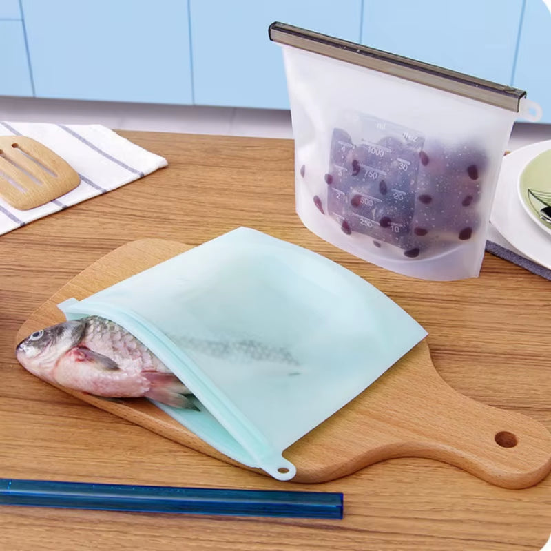 5Pcs Silicone Food Storage Containers Leakproof Containers Reusable Stand up Zip Shut Bag Fresh Bag Food Storage Bag Fresh
