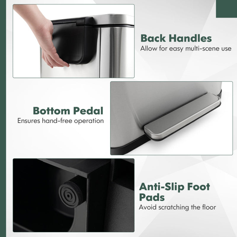 10.5 Gal and 1.6 Gal Step Trash Can Combo Set with Detachable Inner Buckets