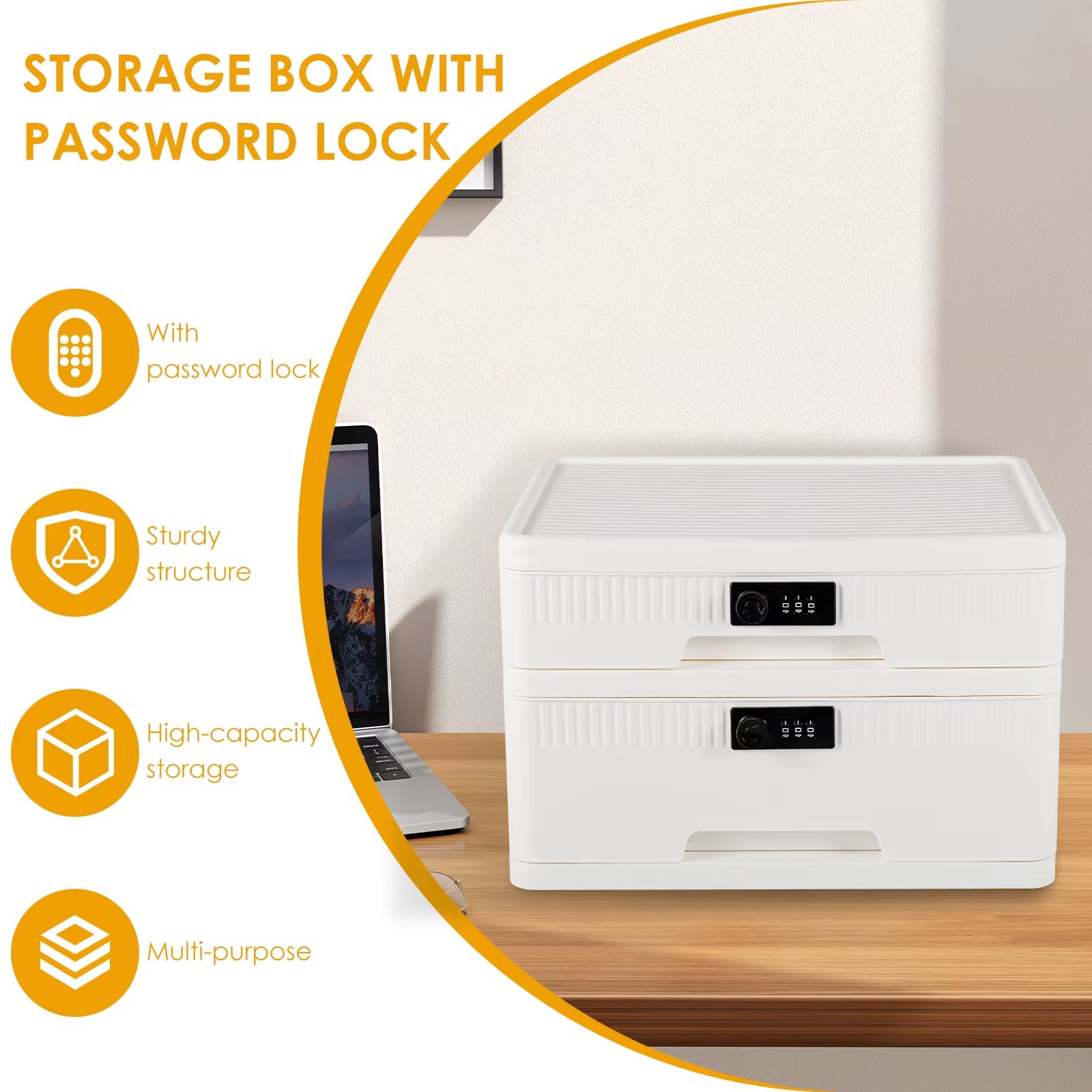 1/2-Layer Safe Box with Digital Password Lock Large Capacity Jewelry Organizer Box for Valuables​ Privacy Security Protection