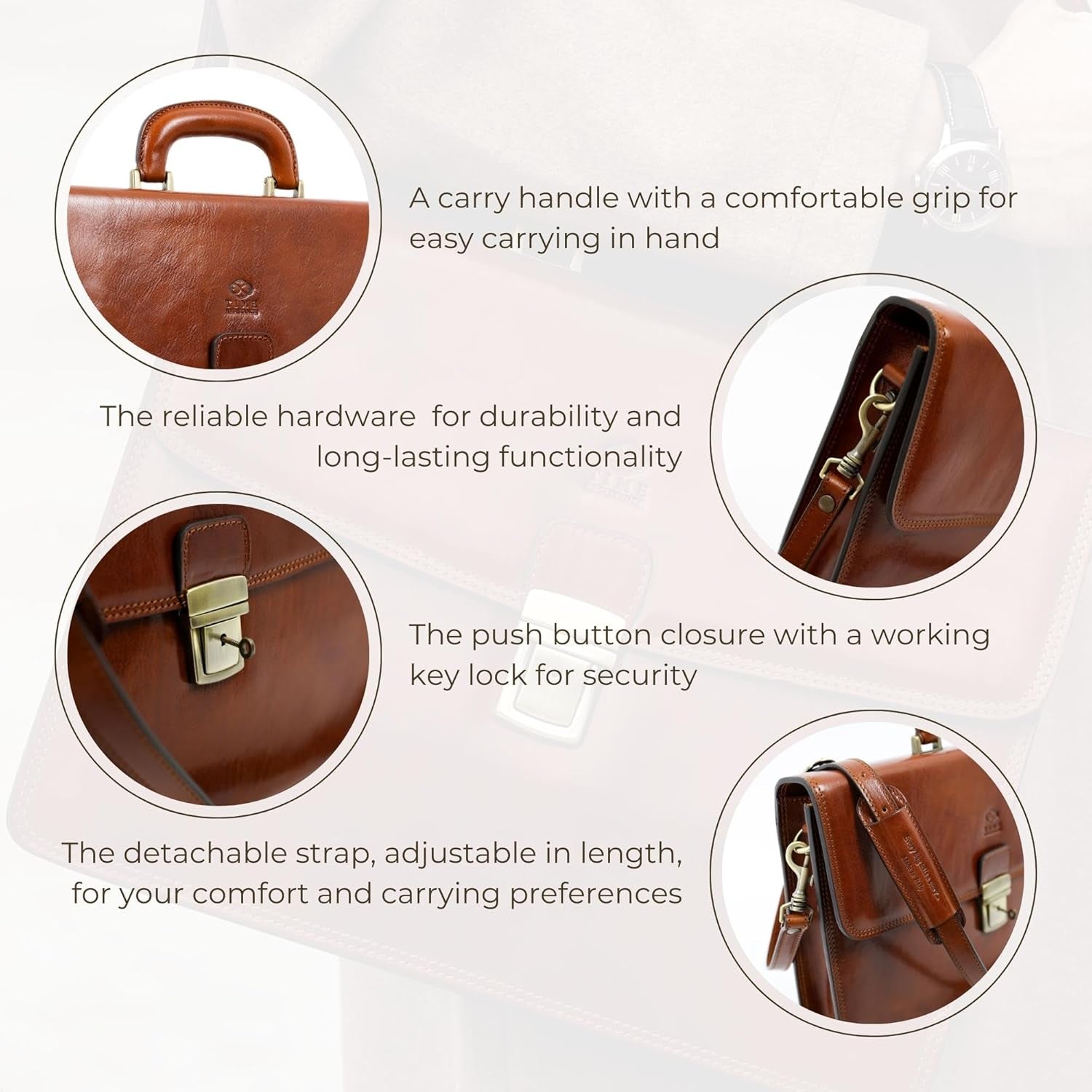 Leather Briefcase - Italian Handmade Leather Laptop Bag - Handbag for Men - Professional Computer Case