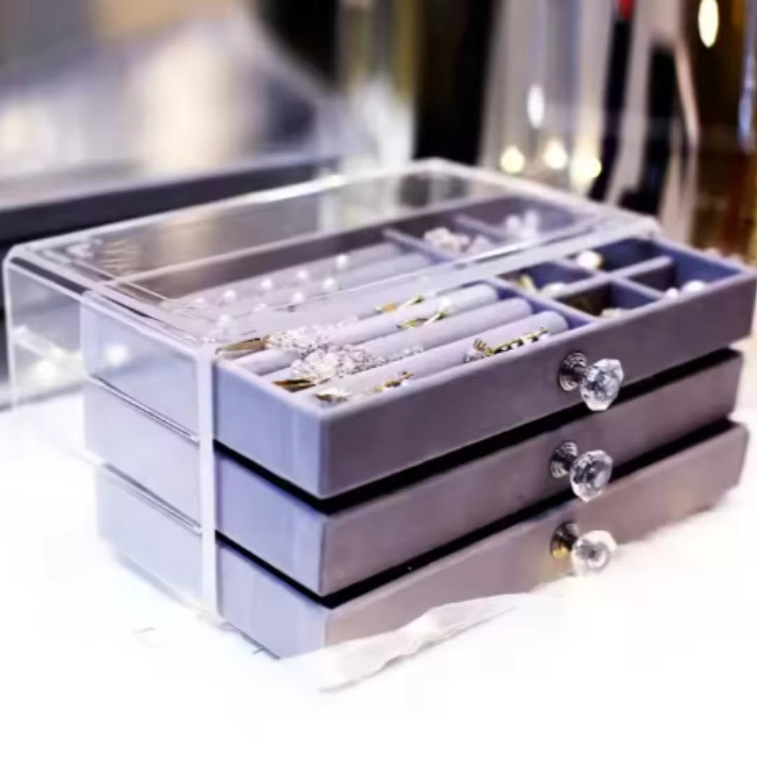 7-Layer Dust-Proof Acrylic Jewelry Organizer Box for Elegant Display and Storage in Modern Rectangular Tabletop Case Jewlery Box