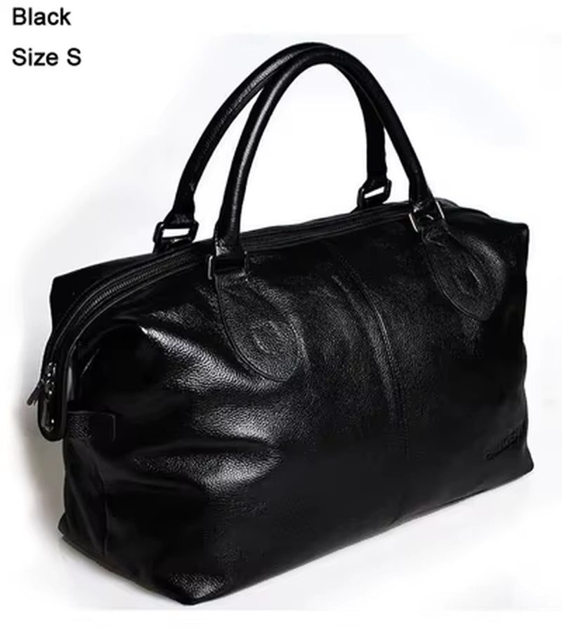 Fashion Genuine Leather Travel Bag Men'S Luggage Bags Large Male Duffle Bag Weekend Women Shoulder Bag Big Tote Handbag Black