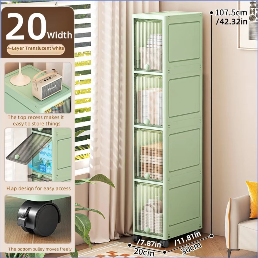 20Cm-Flip Lid Slit Storage Cabinet, Kitchen Slit Shelf, Bathroom Multi-Layer Plastic Snack Cabinet, Narrow-Edge Storage Cabinet