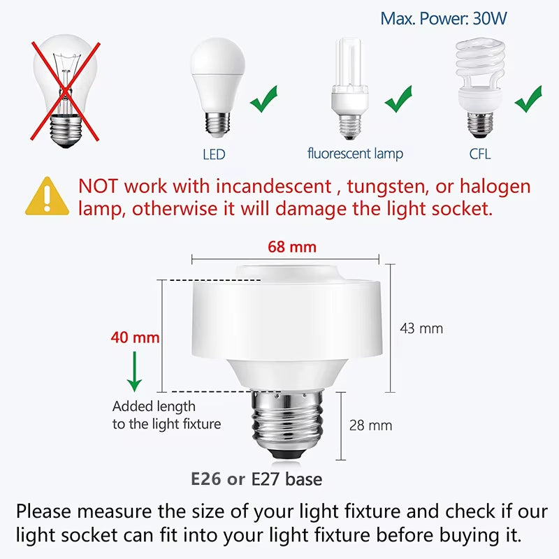 Tuya Smart Wifi Light Socket Lamp Holder for Led Bulb E27 E26 Google Home Echo Alexa Voice Control, Remote Control on OFF