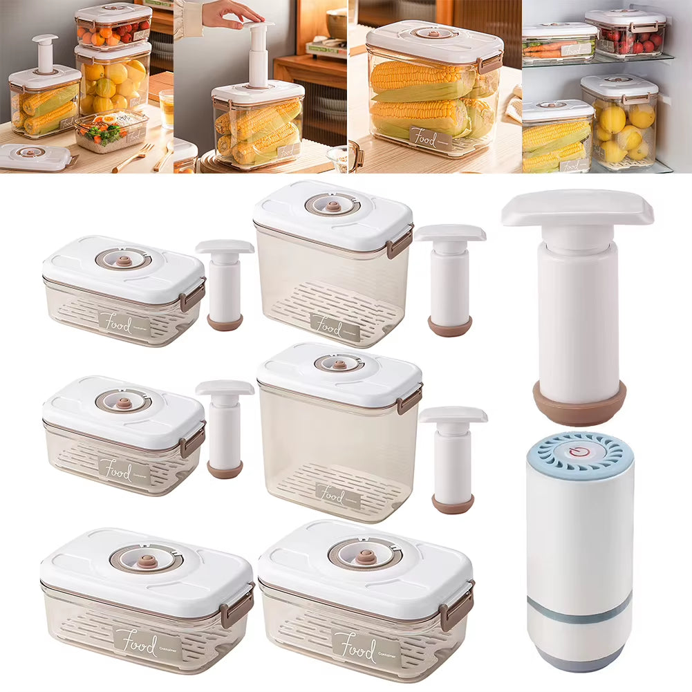 Vacuum Food Storage Box Food Storage Container with Time Compass & Air Pump Sealed Food Storage Box for Meat Fruits Vegetables