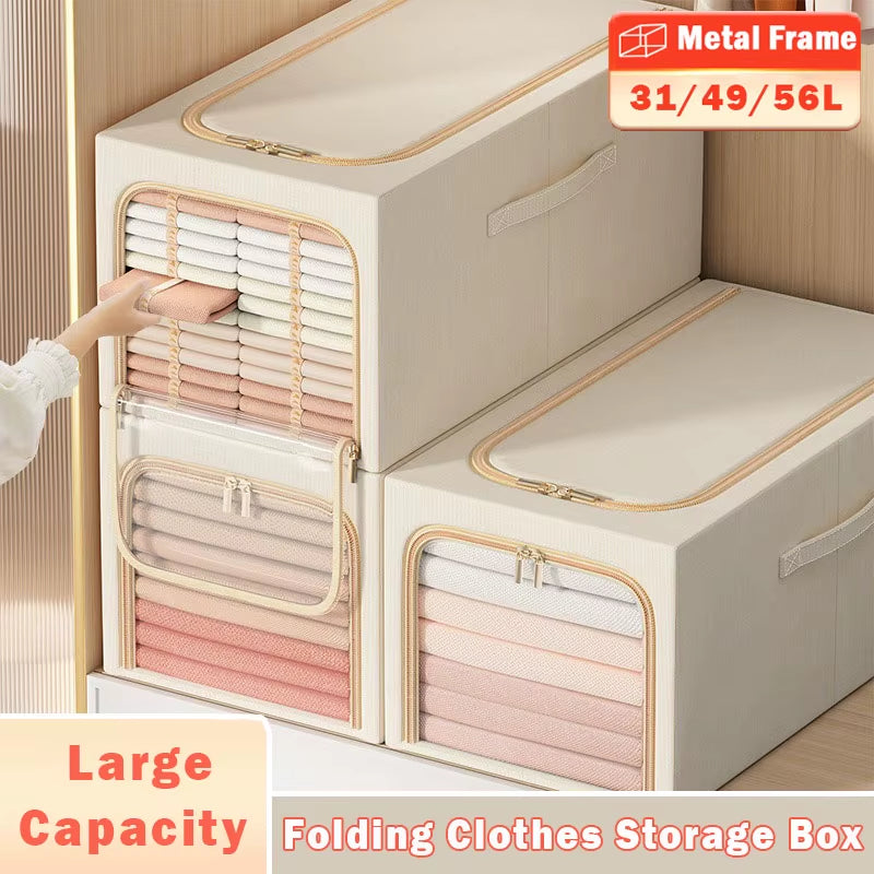 Large Capacity Clothes Storage Box Wardrobe Organizer Folding Clothing Organizer with Metal Frame Closet Jeans Storage Box