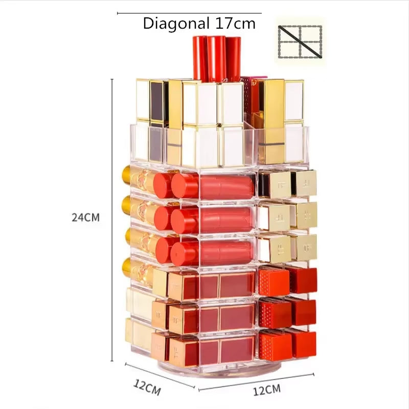 53Lattices Rotating Lipstick Tower 360 Degree Plastic Rotated Rack Nail Polish Organizer Lipstick Storage Case Cosmetics Display