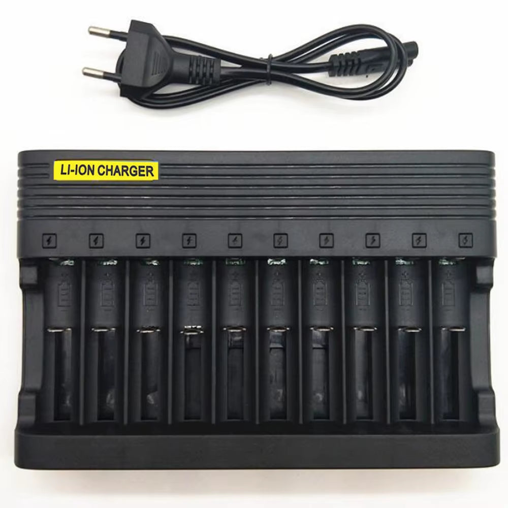 18650 Battery Charger 10 Slots EU US Plug for 4.2V Li-Ion 14500 16340 18350 20700 22650 26650 Batteries Rechargeable Charging